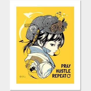 HUSTLE PRAY REPEAT JAPANESE WOMAN Posters and Art